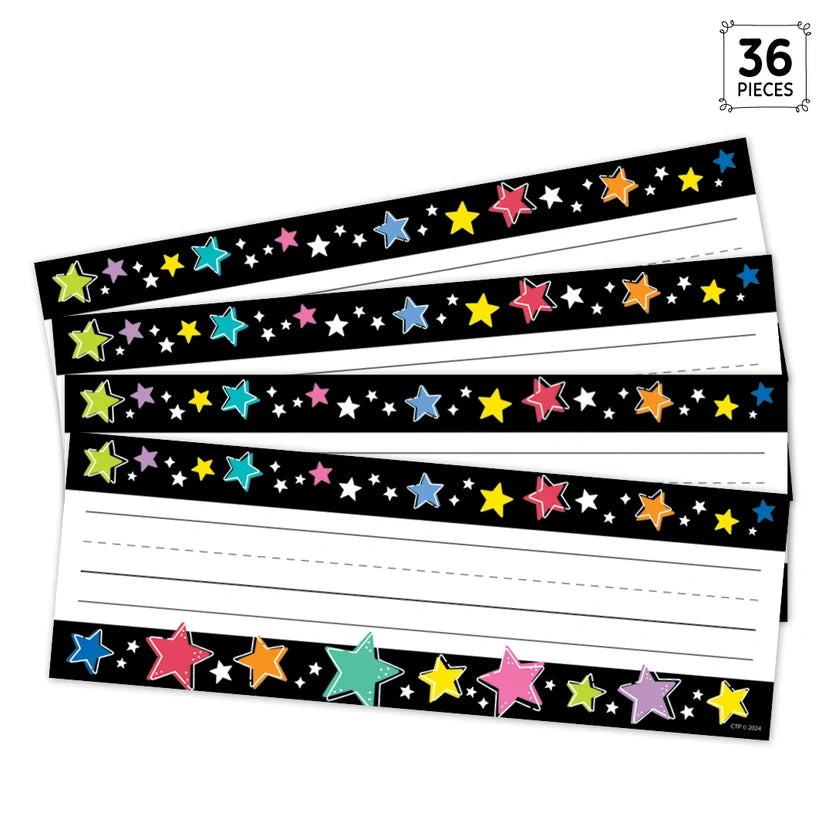 Star Bright Colourful Stars on Black Name Plates - 36 Pieces
