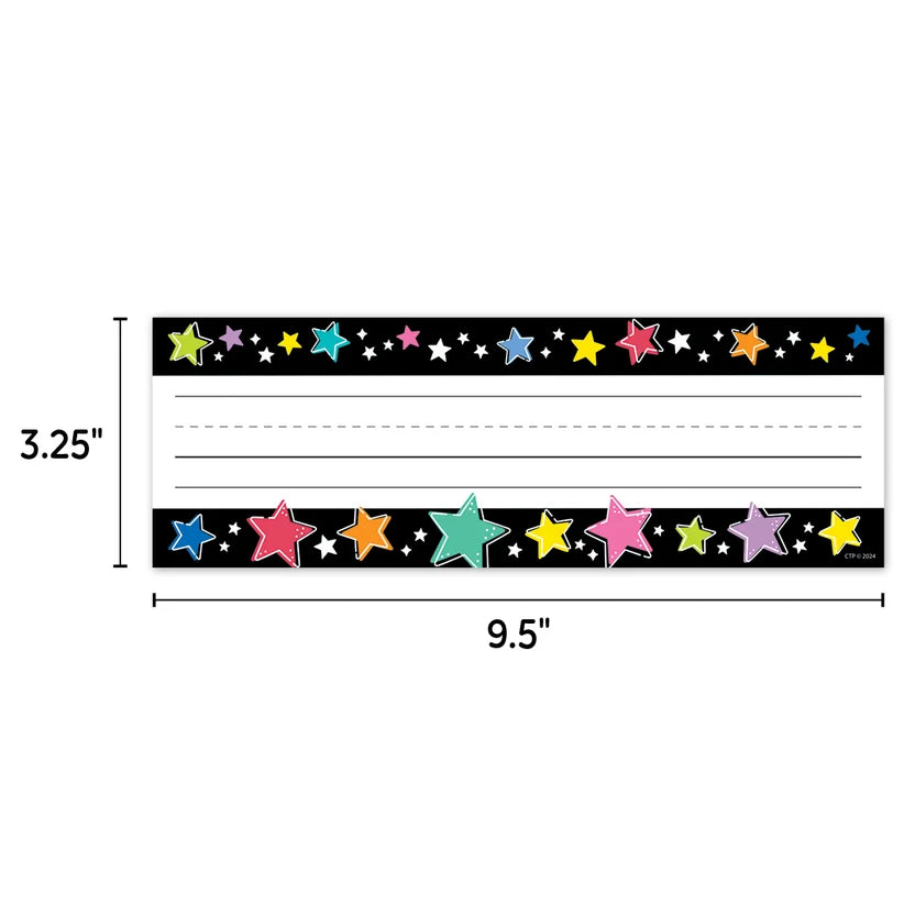 Star Bright Colourful Stars on Black Name Plates - 36 Pieces