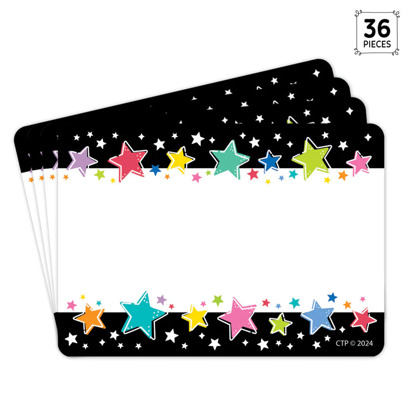 Star Bright Colourful Stars on Black Labels - 36 Pieces