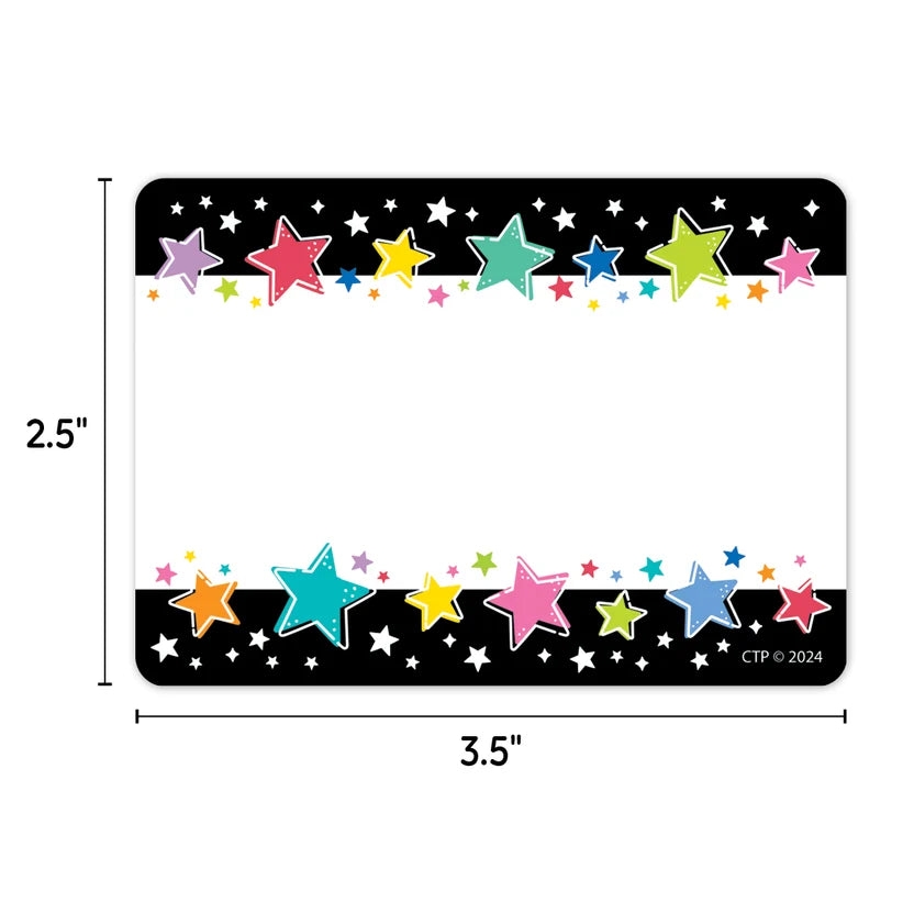 Star Bright Colourful Stars on Black Labels - 36 Pieces