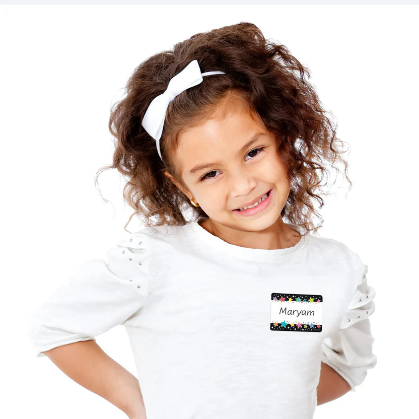 Star Bright Colourful Stars on Black Labels - 36 Pieces