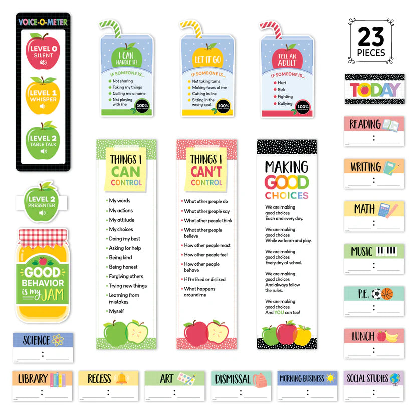 Apple Time Class Management Mini Bulletin Board Set - 23 Pieces