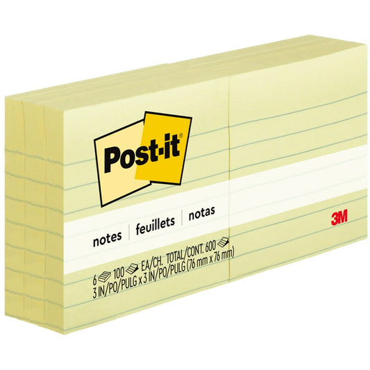 Post-it® yellow ruled notes pad - 3" x 3" - Pack of 6
