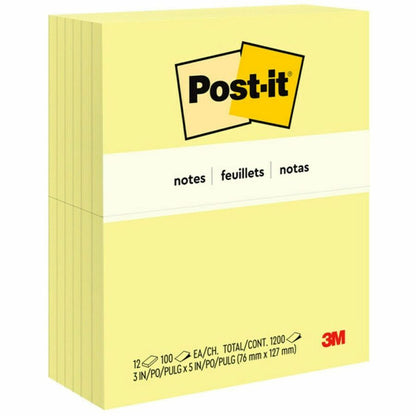 Post-it® yellow notes pad - 3" x 5" - Pack of 12
