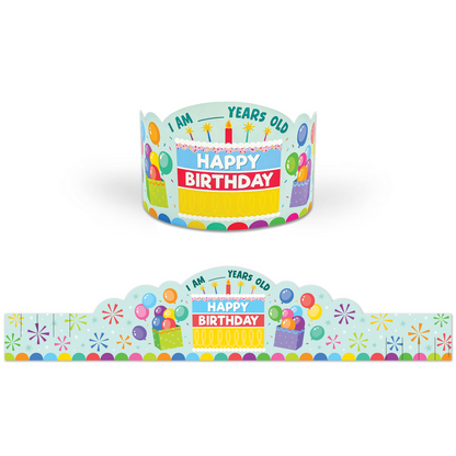 Colorful Happy Birthday Crowns - Pack of 30