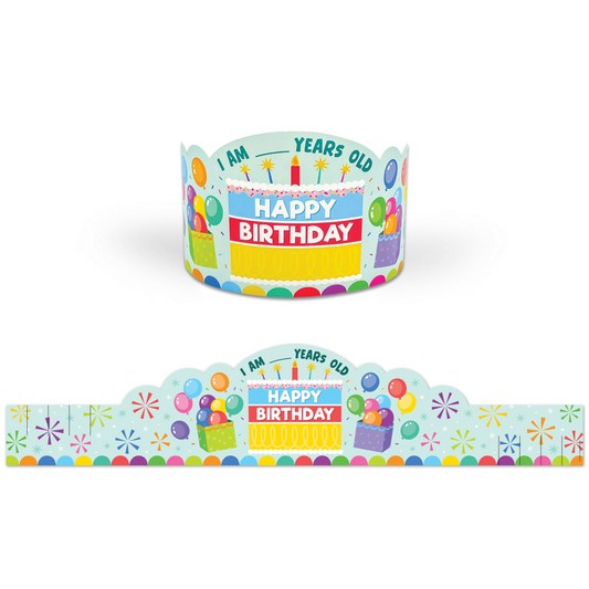 Colorful Happy Birthday Crowns - Pack of 30