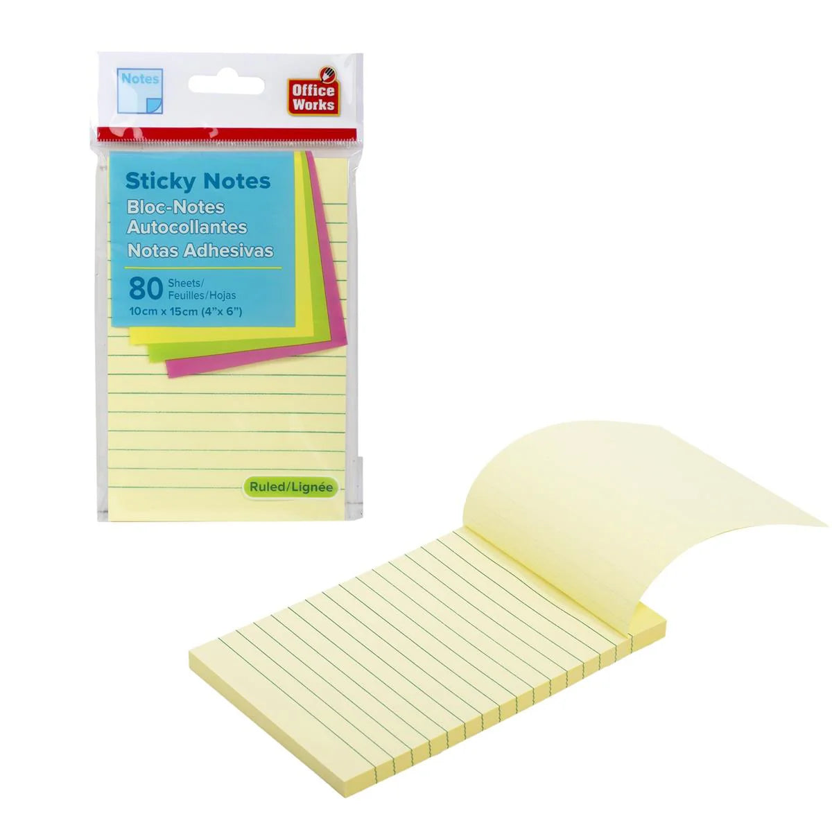 Ruled Sticky Notes - 4" x 6" - 80 Sheets