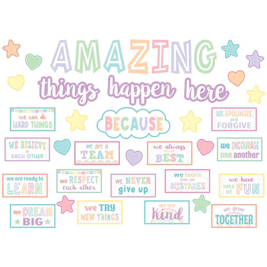 Pastel Pop Amazing Things Happen Here Bulletin Board
