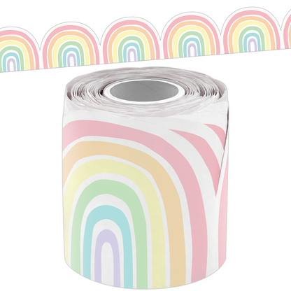 Pastel Pop Rainbows Die-Cut Rolled Border Trim - 50'