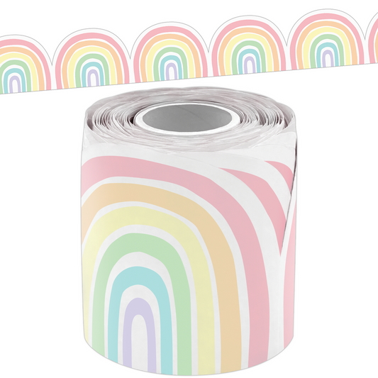 Pastel Pop Rainbows Die-Cut Rolled Border Trim - 50'