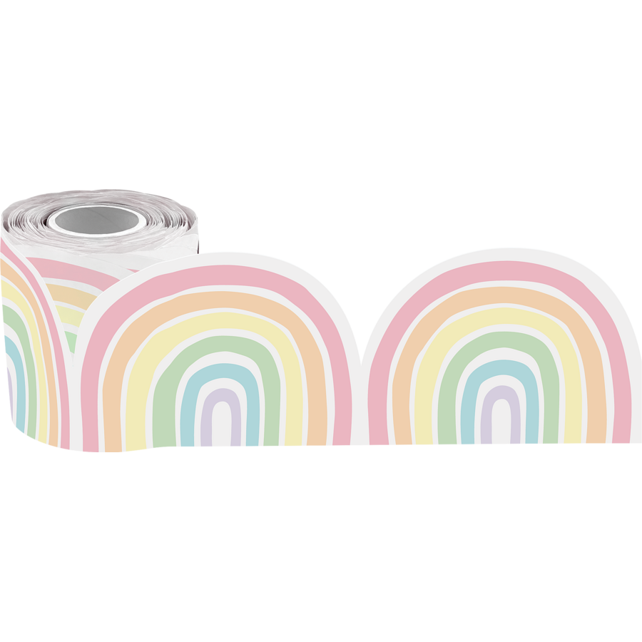 Pastel Pop Rainbows Die-Cut Rolled Border Trim - 50'