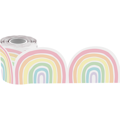 Pastel Pop Rainbows Die-Cut Rolled Border Trim - 50'