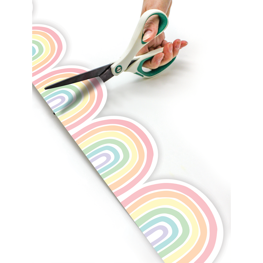 Pastel Pop Rainbows Die-Cut Rolled Border Trim - 50'