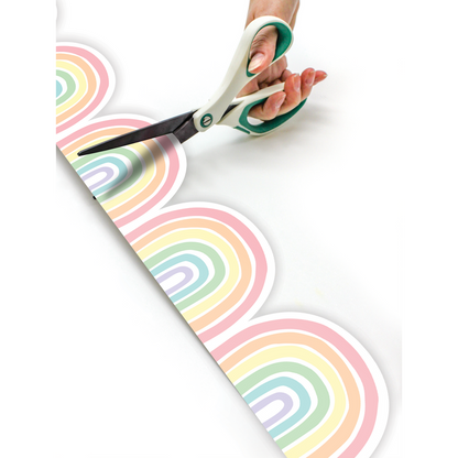 Pastel Pop Rainbows Die-Cut Rolled Border Trim - 50'