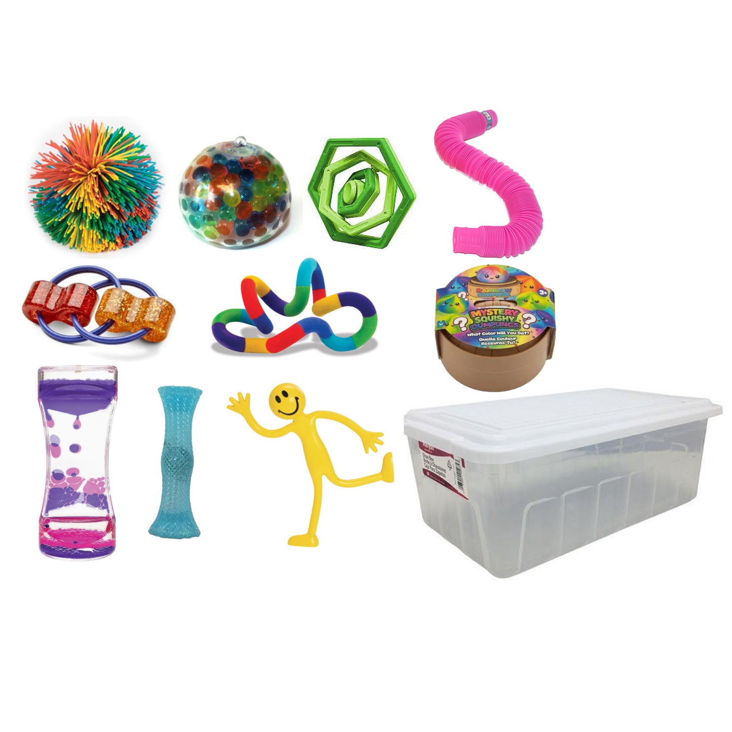 Ensemble de 10 jouets anti-stress avec récipient et couvercle