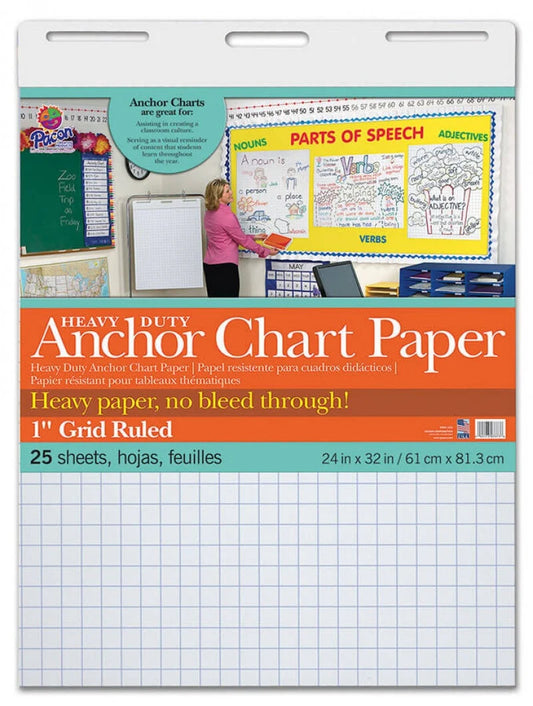 Anchor Chart Paper - 24" x 32" - 1" Grid - 25 Sheets