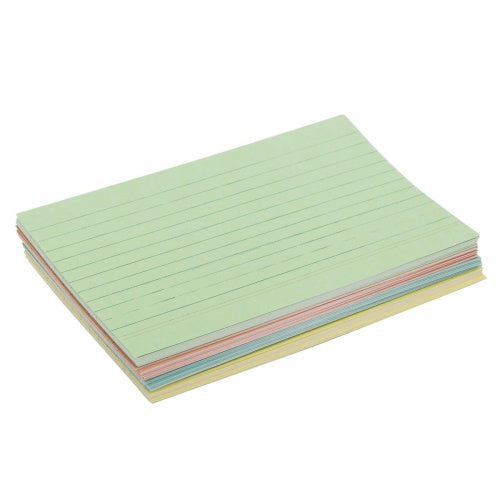 Ruled Index Cards - 4" x 6" - Assorted Colours - 100 Cards