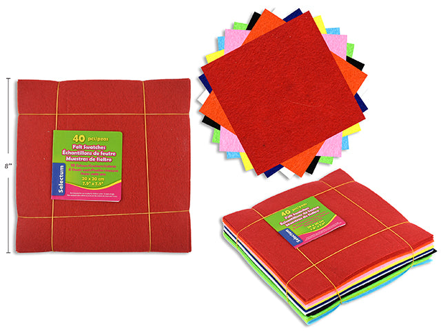 Échantillons de feutre coloré - Couleurs assorties - 20 cm x 20 cm - 40 pièces