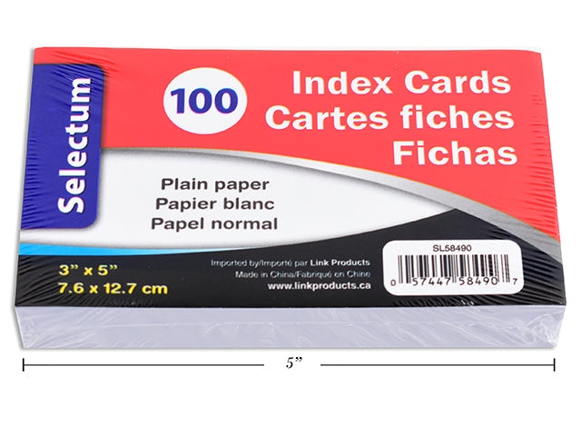 Index Cards - Plain White - 3" x 5" - Pack of 100