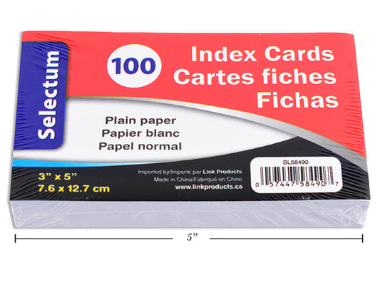 Index Cards - Plain White - 3" x 5" - Pack of 100