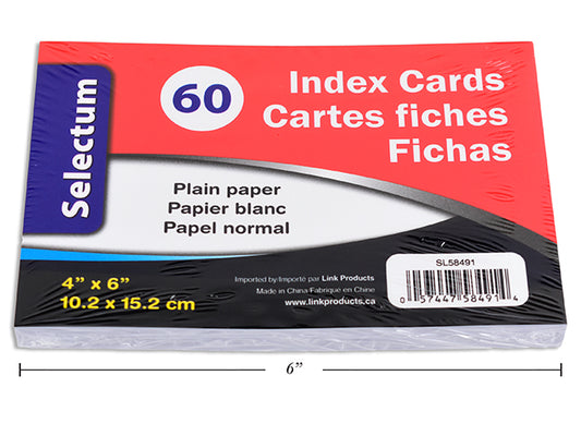 Index Cards - Plain White - 4" x 6" - Pack of 60