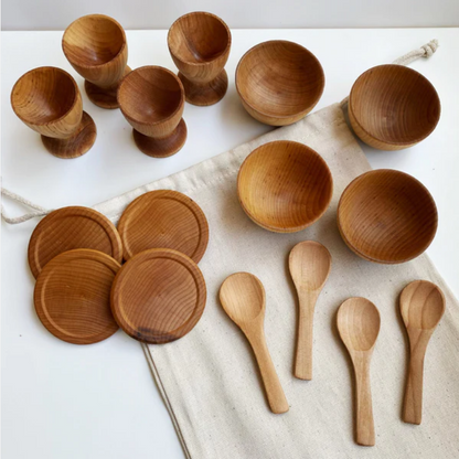 Waldorf Wooden Pretend Play Mini Dish Set