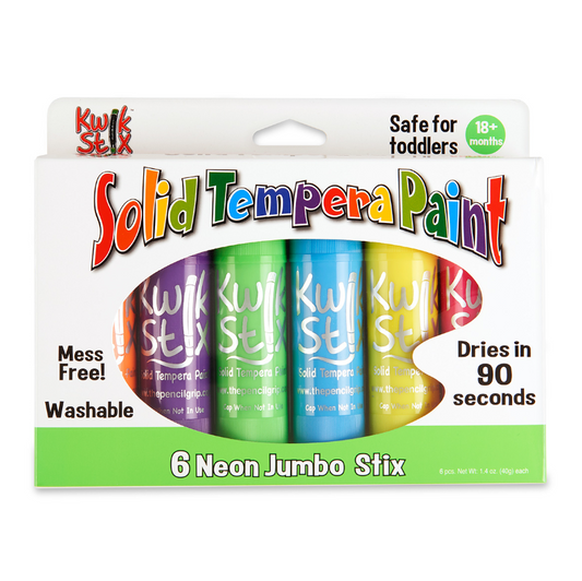 Jumbo Kwik Stix - Solid Tempera Paint Sticks - Set of 6 Neon Colours