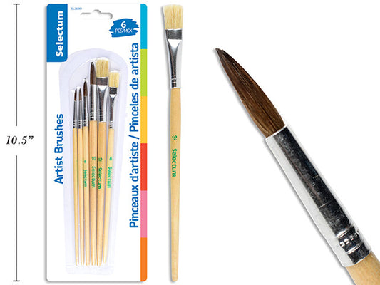 Artist Brushes With Wood Handle (Set of 6)