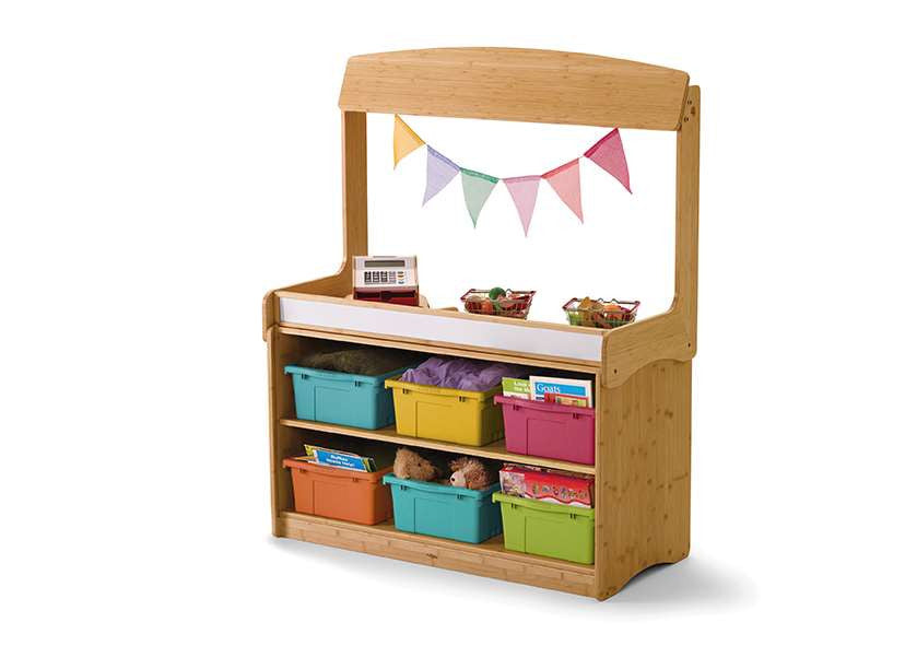 Bamboo Make-Believe Stand (With 6 Vibrant Large Open Tubs)