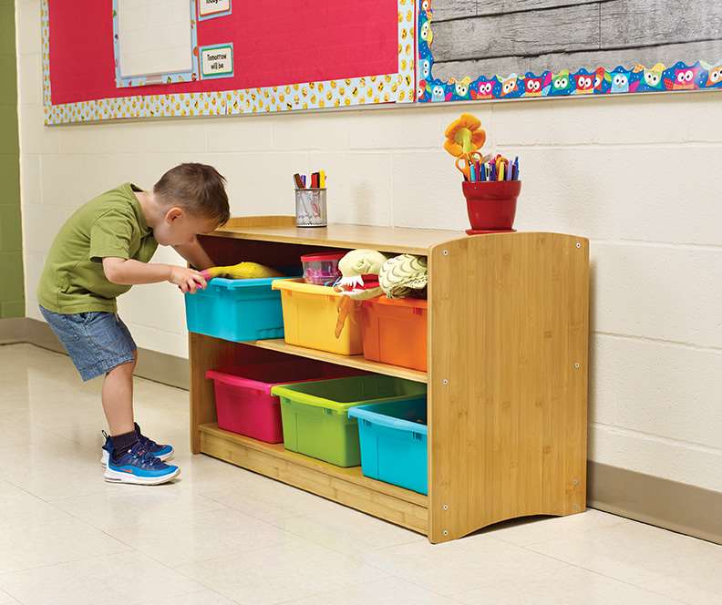 Bamboo Shelving Unit and Tubs