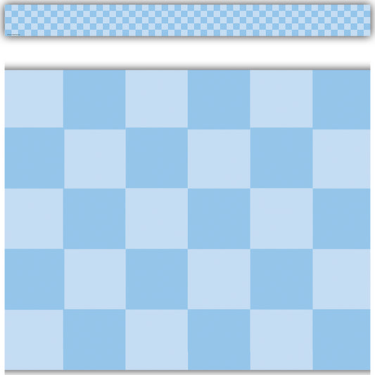 Cool for School Blue Checkers Straight Border Trim