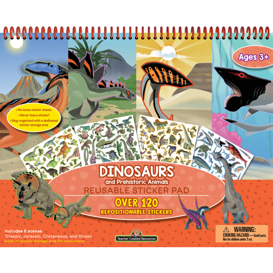Cahier d'autocollants réutilisables Dinosaures et animaux préhistoriques