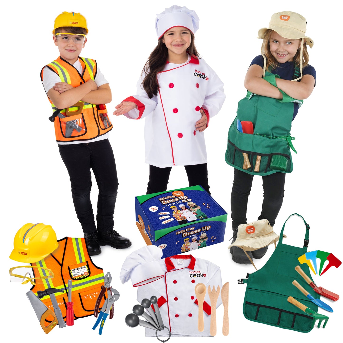 Dress Up Trunk: Construction Worker, Chef, Gardener (3 in 1)