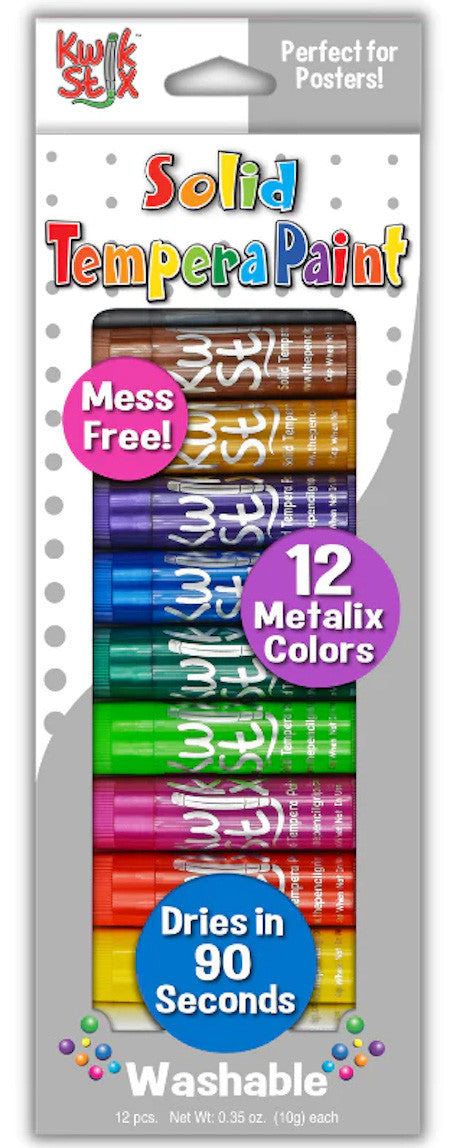 Kwik Stix Solid Tempera Paint- Set of 12 Metalix Colours