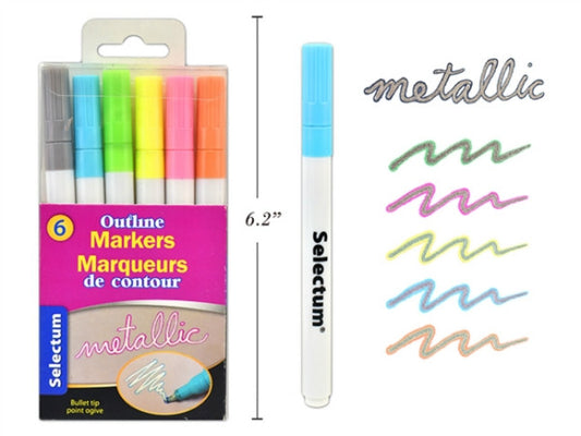 Outline Markers Bullet Tip-6 Pcs
