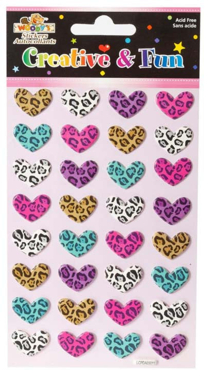 Puffy Stickers- Hearts Cheetah Print