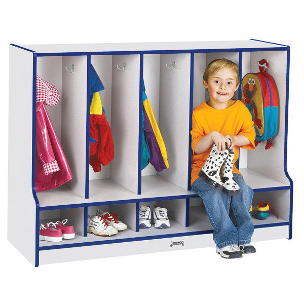 Rainbow Accents® Toddler 5 Section Coat Locker with Step - without Trays - Blue