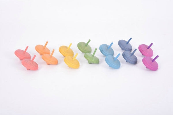 Rainbow Wooden Spinning Tops 14Pc