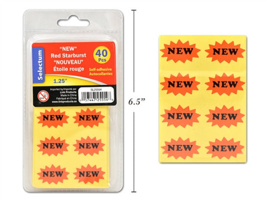 Red "New" Starburst Label 40 Pcs
