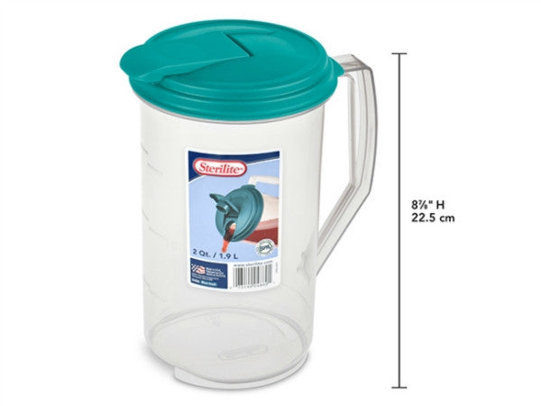 Round Pitcher 1.9L Clear w/Blue lid