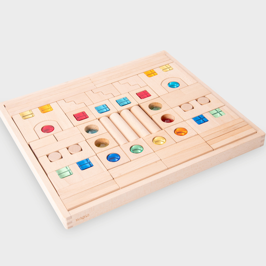 Wooden Building Gem Blocks + Tray