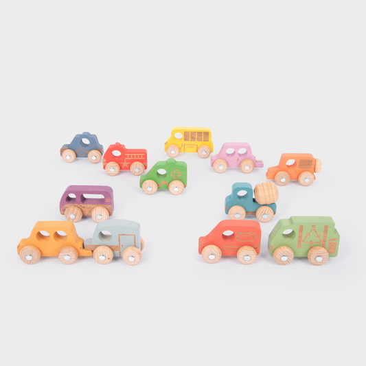 Rainbow Wooden Vehicles Set (Pack Of 12)
