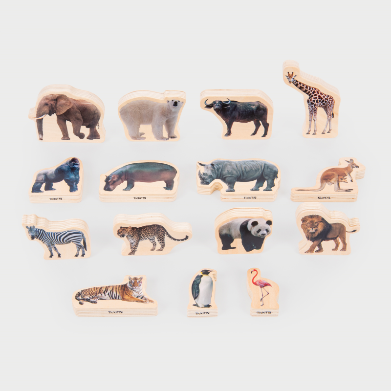 Wooden Wild Animal Blocks (Set of 15)