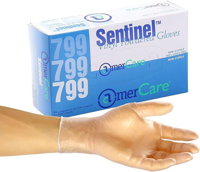 Sentinel powdered vinyl gloves - Large