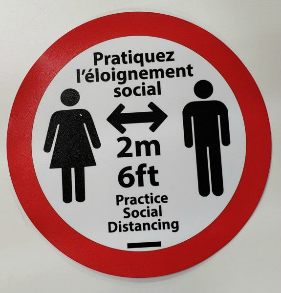 Social Distancing Round Sign 12" French