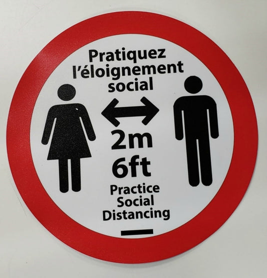 Social Distancing Round Sign 12" French