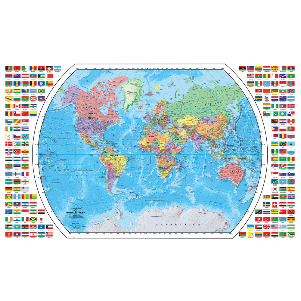 World Map with Flags - 4 ft