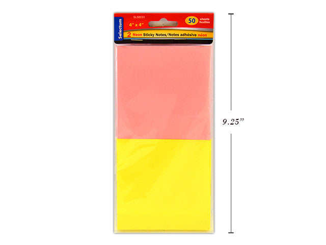 Yellow & Pink Neon Coloured Sticky Note Pads- 50 Sheets (2 Pack)