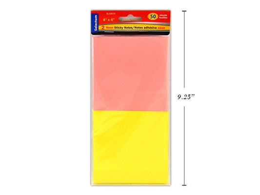 Yellow & Pink Neon Coloured Sticky Note Pads- 50 Sheets (2 Pack)