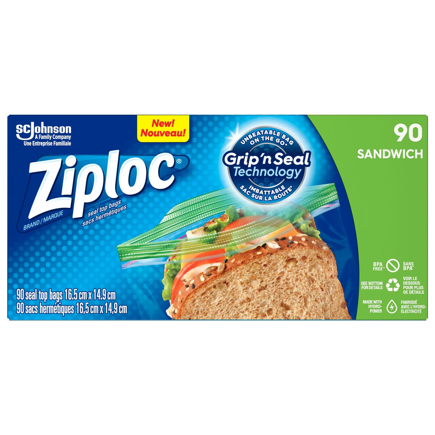 Resealable Sandwich Bags - 6.5" x 5.8" - 90 Bags